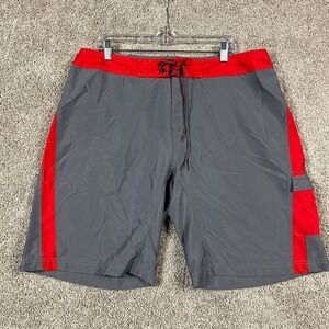 The North Face Mens 38 Unlined Swim‎ Trunks Board Shorts Grey Red Drawstring